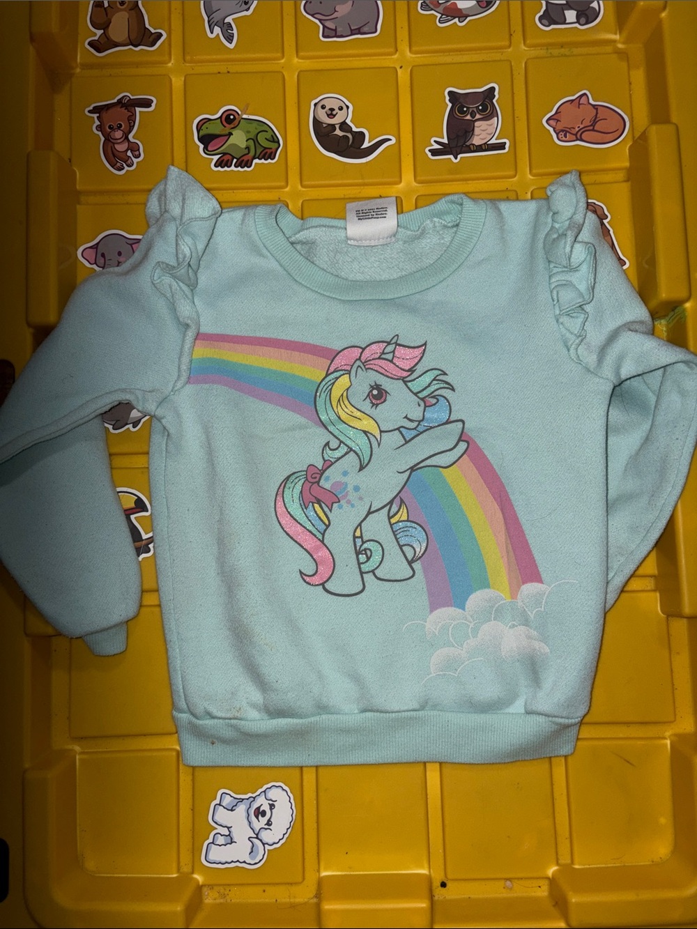 My LIL Pony Girls' Light Blue Unicorn Sweatshirt with Rainbow